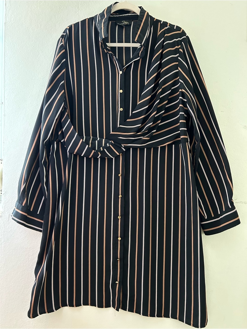 Suzanne Betro Black Dress with Pink Vertical Stripes - Long Sleeve
